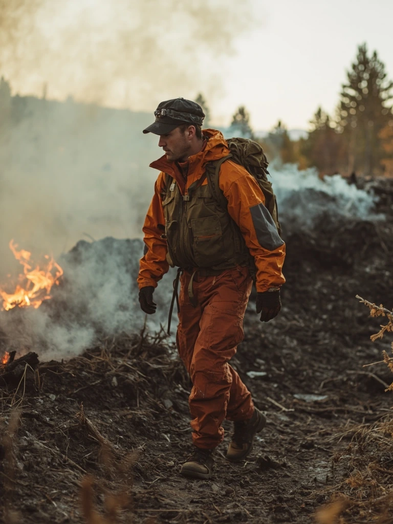The 2019 burn pile behind the Bozeman workshop, where the high-vis prototypes were destroyed