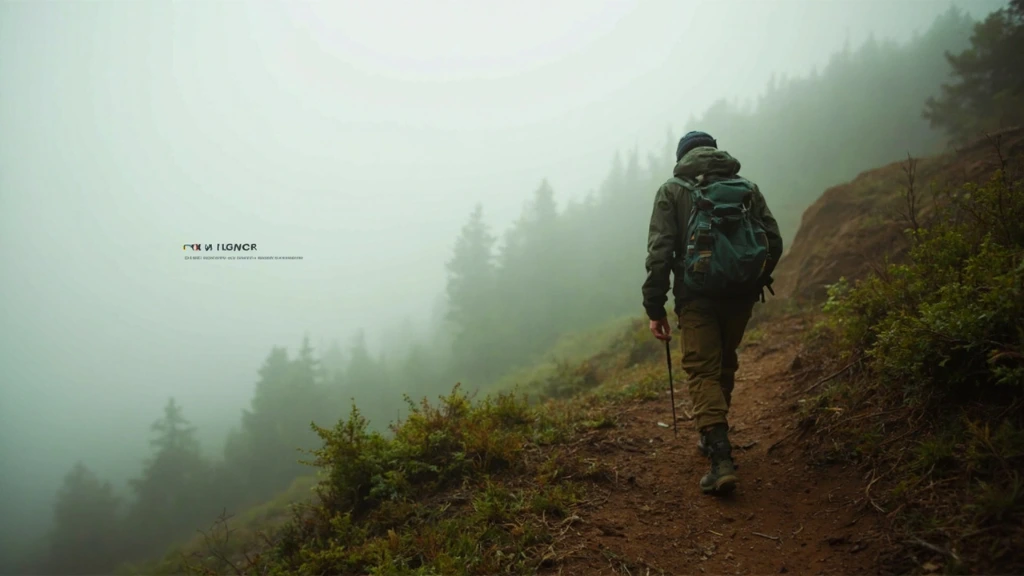 A hiker in SilentShell fabric moving through fog on the CDT